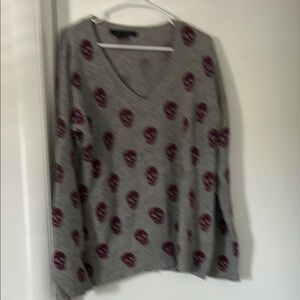 Skull Cashmere V-Neck Sweater in Gray and Red
